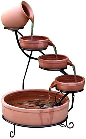 ASC Cascade Ceramic Solar Water Fountain Bowls 5 Tierd with Panel Pump Cascading Garden Decoration Bird Iron Frame