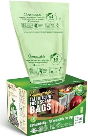 UNNI Compostable Bags, 13 Gallon, 100 Count, 49.2 L, Extra Thick 0.9 Mil
