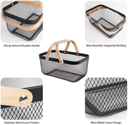 Metal Mesh Steel Harvest Basket, Wire Garden Basket with Handle
