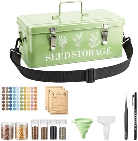 Seed Storage Organizer with Strap, 10 Large & 30 Small Bottles, Dual Locks