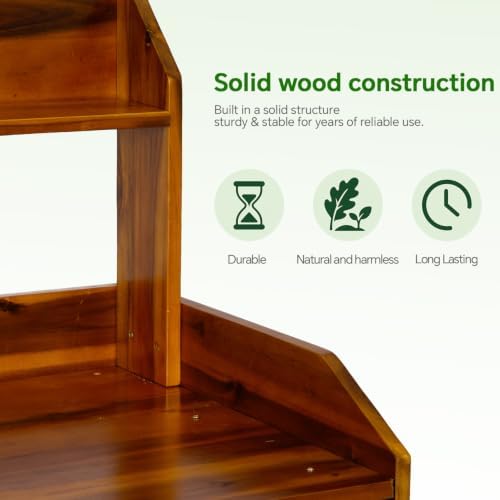 FDW Outdoor Potting Bench Table with Sink & Drawer for Outside Garden, Wood Planting Table with 132 lb Weight Capacity, Basin, Storage Drawer, Shelves and Hooks, Natural