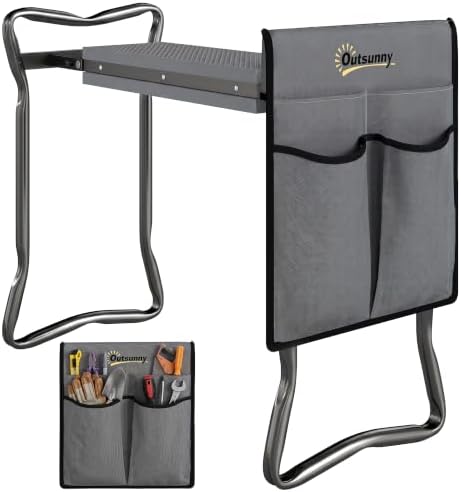 Outsunny Garden Kneeler and Seat with Tool Pouch, Gray
