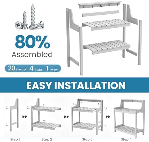 Domi 3-Tier Potting Benches for Outside, HDPE Outdoor Potting Table, White