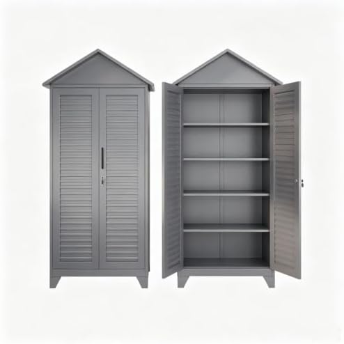 Large Steel Outdoor Tool Storage Shed with Sloped Roof, Gray
