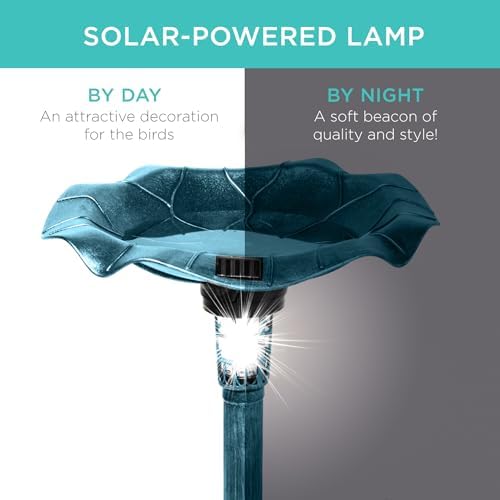 Best Choice Products Bird Bath W/Solar Light & Planter - Peacock Blue
