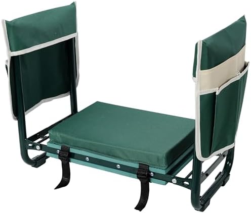 Garden Kneeler and Seat for Seniors with Tool Bag - 330lb Capacity Foldable Garden Stool and Kneeler, Upgraded Bench Kneeler with Padded Seat Green Gardening Kneeling Chair