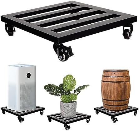 Plant Caddy with Wheels Lockable Heavy Duty Trolley Capacity 385 Lbs, Metal Cast Iron Plant Dolly, Plant Stand with Wheels Repositioning Heavy Pots 12Inch, Hauling Heavy Household Items - Black