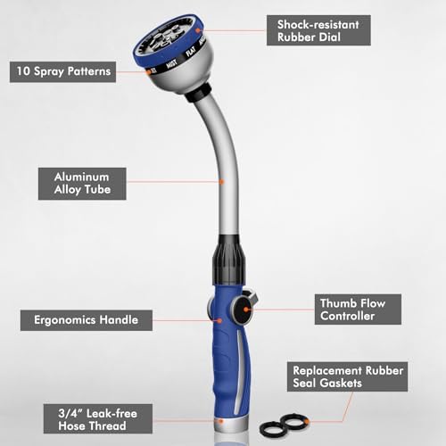 RESTMO Watering Wand Heavy Duty, 15-Inch Long Hose Nozzle Sprayer