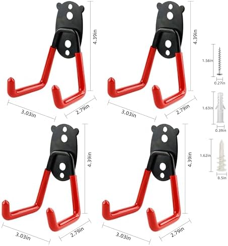 Garage Hooks Heavy Duty, Medium Square Hooks Wall Mount, Anti-Slip PVC Coated Steel Utility Storage Organizer for Hanging Ladders, Bikes, Garden Tools and Hoses 4 Packs