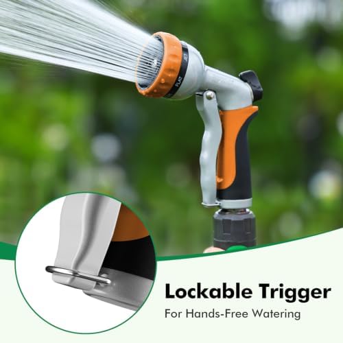 RESTMO Garden Hose Nozzle, Heavy Duty Metal Water Hose Nozzle with 7 Adjustable Spray Patterns, High Pressure Hand Sprayer with Flow Control, Best for Watering Plant & Lawn, Washing Car & Pet, Orange