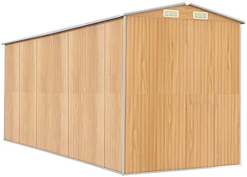 Large Outdoor Garden Shed, 75.6 x 205.5 Inch Galvanized Steel Storage Shed with Double Sliding Doors, Weather-Resistant Backyard Tool Organizer for Patio and Lawn, Light Brown