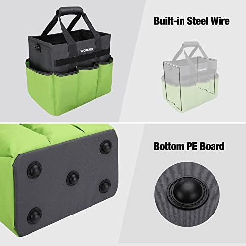 WORKPRO Garden Tool Bag, 10 Pockets and Shoulder Strap, Green