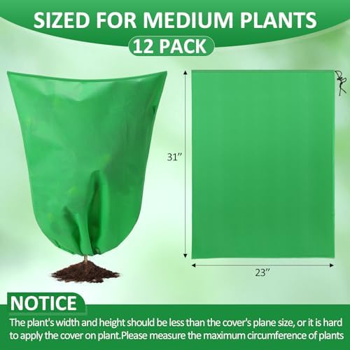 12 Pack Winter Plant Covers Freeze Protection, Dark Green