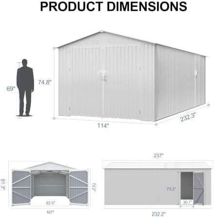 10x20FT Heavy Duty Metal Garage Storage Shed Carport with Vents