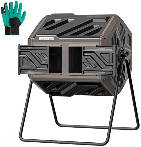 THE Growing 43 Gal Outdoor Compost Bin Tumbler for Backyard Garden, Brown