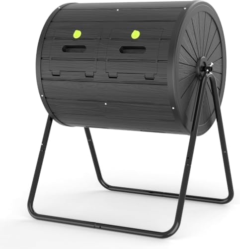 Dual Chamber Tumbling Composter 45 Gallon Large Outdoor Tumbling Composter Efficient Batch Composting Easy Turn Design (Classic Black)