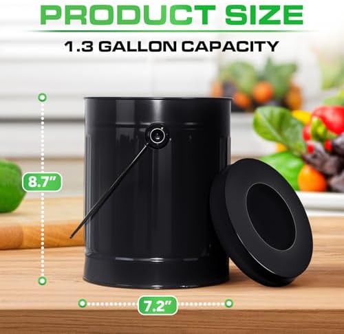PLASTIC PRINCE Set of 43 Gallon Compost Bin Outdoor and 1.5 Gallon Compost Bin Kitchen with Lid and Charcoal Filter - Dual Chamber Tumbler Rotating - Metal Pail for Countertop, Orange, Black