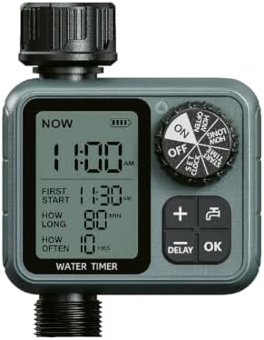 Programmable Water Timer for Garden Hose, Outdoor Sprinkler Timer with Rain Delay & Manual Mode,Inlaid Brass Connector Irrigation Controller for Lawn Yard Landscape, 1 Outlet Large LCD Display