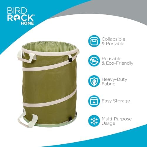 BIRDROCK HOME Collapsible Lawn and Leaf Waste Bag with Lid, Green, 30 Gal