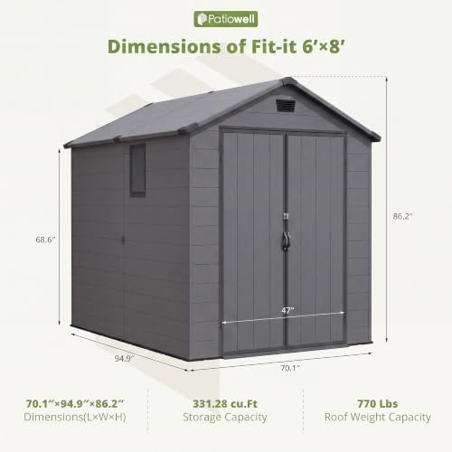 Patiowell 6X8 FT Plastic Outdoor Storage Shed with Floor, Resin Garden Shed