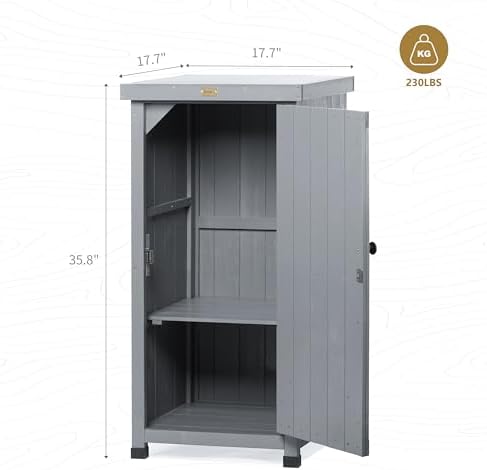 HABAU Outdoor Storage Cabinet for Patio, Garden Potting Bench Table with Shelves & Metal-Tabletop, Wooden Planting Work Station, Weatherproof