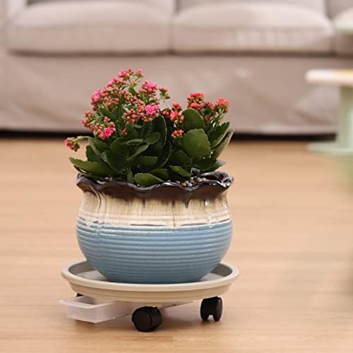 4-Pack 13" Rolling Plant Stand with Wheels, Drainage Tray and Casters - Plastic, Heavy-Duty Dolly for Moving Large, Heavy Plants - Indoor and Outdoor - White