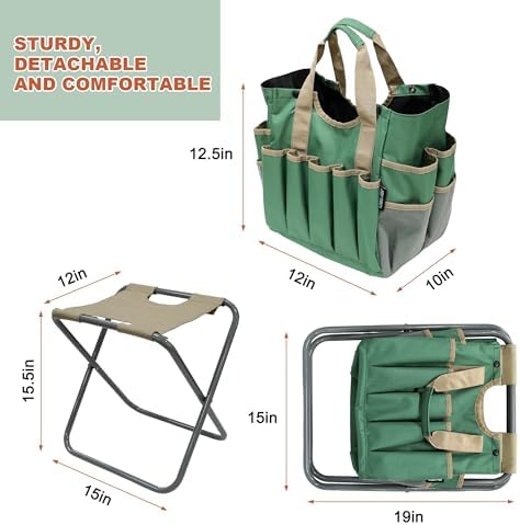 Folding Gardening Stool with Detachable Storage Tote Bag, Gardening Tools Set Organizer for Fishing Outdoor Sports Hiking Camping Garden, Gardening Gifts for Mom/Dad and Gardeners