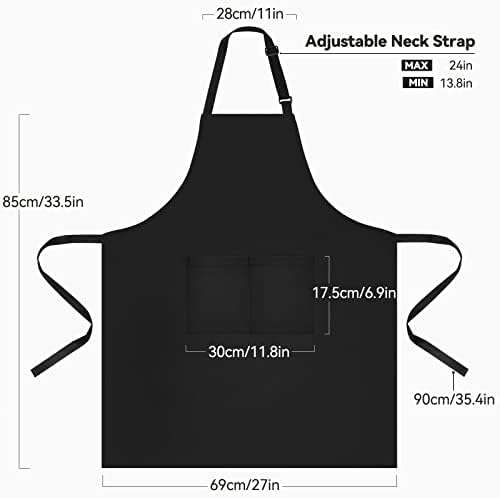 2 Pack Kitchen Cooking Aprons, Adjustable Bib Soft Chef Apron with 2 Pockets for Men Women (Black,2)