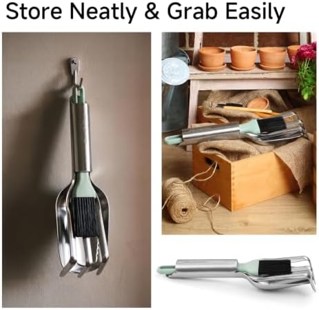 PrunePro Portable Garden Tool Set：4 Pack 18/10 Stainless Steel Gardening Hand Tool Kit Trowel Transplanter Cultivator Brush for Indoor Gardening Easy Storage Gardening Supplies