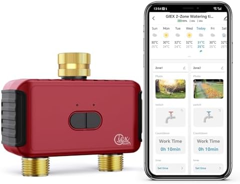 GIEX WiFi 2-Zone Sprinkler Timer GX-03, Smart Garden Irrigation Controller for Hose Faucet, Works with Tuya and Smart Life App, Automatic Watering System
