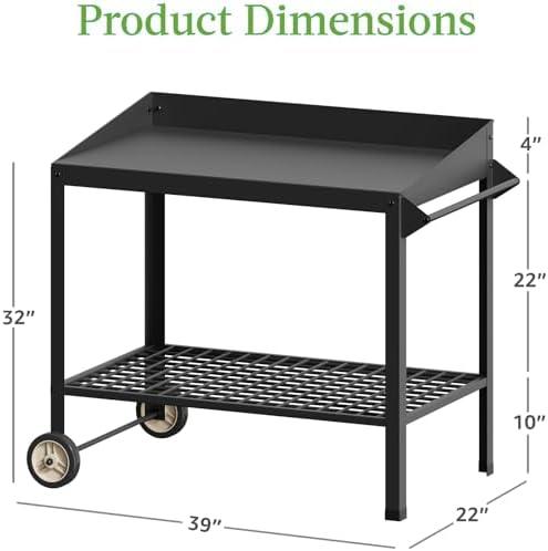 Metal Potting Bench on Wheels Heavy Duty Weatherproof Work Station