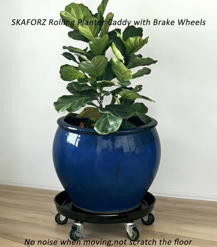 Heavy Duty Plant Caddy(430lbs Capacity), Rolling Metal Plant Stand with Brake Wheels Plant Dolly Planter Mover Plant Pot Tray Saucer for Indoor Outdoor 16 Inches Black 2Pack