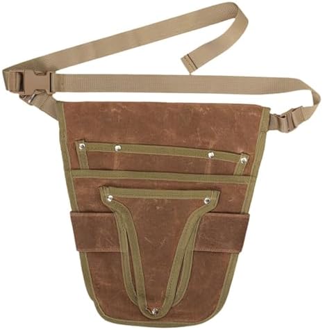 Garden Tool Belt Tool Waist Pouch Heavy Duty Waxed Canvas Adjustable DIY Utility Belt Apron Garden Waist Belt for Florists, brown