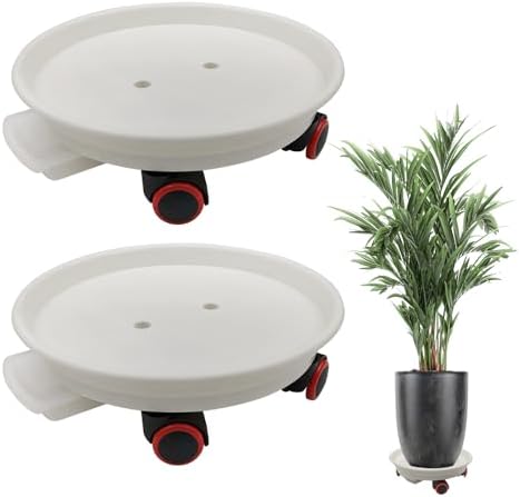 2pcs Plant Caddy with Wheels, 11.6" Plant Stand Heavy Duty Plant Dolly with Water Container Loading Capacity 80 lbs, White