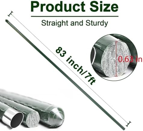 Garden Stakes 7ft, Metal Plant Stakes 7 Feet for Gardening and Farm, 84" Plastic Coated Plant Support for Tomato, Cucumber, Bean, Flower, Potted and More Climbing Plants