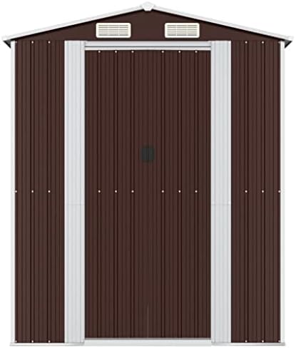 vidaXL Large Outdoor Garden Storage Shed in Dark Brown - Galvanized Steel Design for Durability - Spacious for Tools and Equipment Storage