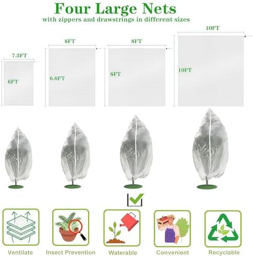 1 Pack 12x16Ft Extra Large Drawstring & Zipper Fruit Tree Netting Cover - Reusable Bird Netting for Blueberry Bushes, Anti-Cicada/Deer/Squirrel Large Plant Protection Net