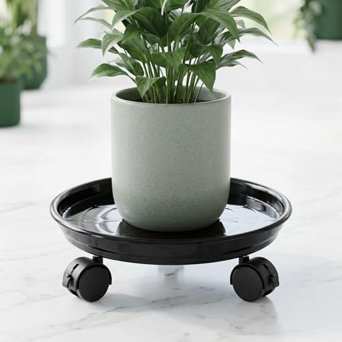 Fasmov 3 Pcs Plant Pallet Caddy Plant Stand Round Flower Pot Mover, Plant Pot Pallet Dolly Caster with Universal Wheels (Black)