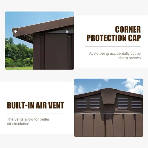11x9ft Outdoor Storage Shed with Windows, Galvanized Steel Garden Shed, Lockable Double Doors and 16 Vents, Large Capacity Utility Tool Storage for Backyard Patio