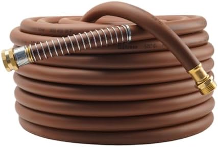 Guitrees Garden Hose 90FT x 5/8", Heavy Duty Rubber Hose, Water Hose with Five Layered Braiding, Male to Female Fittings, 1000PSI Burst, 300PSI Working (Brown)