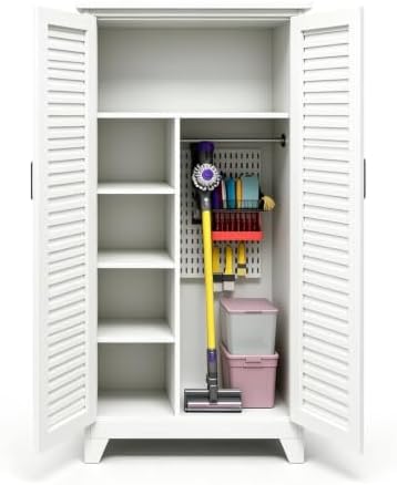 Outdoor Storage Shed with Lockable Doors, Large Tool Storage Shed, White