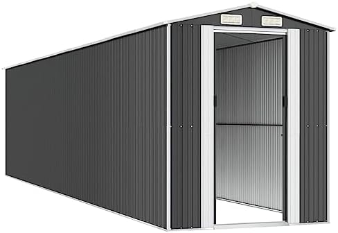 Garden Shed 75.6" x 336.6" x 87.8" Large Outdoor Storage House for Garden Tools and Pool Equipment, Galvanized Steel Utility Building with Sliding Gate and Air Vent, Anthracite