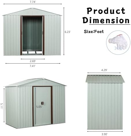 8 x 4 FT Outdoor Storage Shed, Metal Garden Shed with Floor Frame, Tool Shed Outdoor Storage with Lockable Sliding Doors & Air Vents, Storage House Waterproof for Backyard, Lawn, White