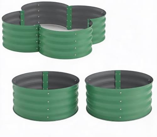 Garvee 2 Pack Galvanized Raised Garden Bed, Petal-shaped, 4x4x1ft, Green