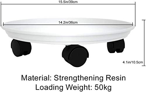 2 Pack 15.5" White Plant Caddy Round Movable Planter with Easy Moving Caster Wheels Dolly Trolley Tray Pallet Outdoor Indoor Tree Flower Stand Planter