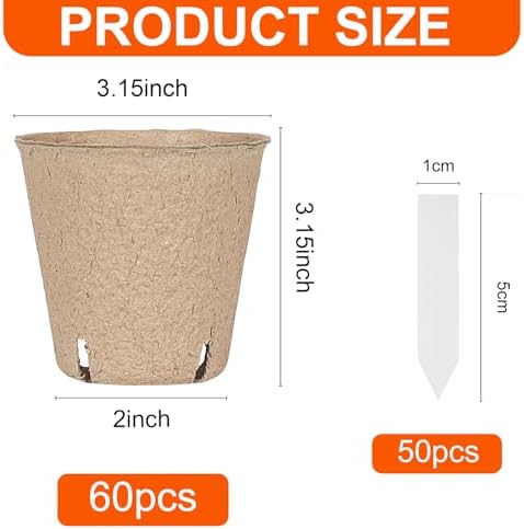 60 Packs 3.15 Inch Peat Pots,Garden Germination Nursery Pots