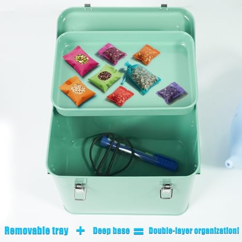 Luwint Seed Storage Organizer, Metal Saving Box Container with Removable Tray, Small Storage Box with Lid for Seeds, Keepsakes, Mini Tools