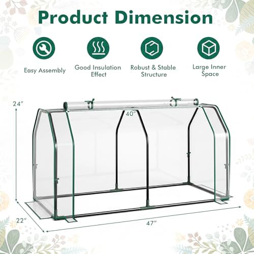 Happygrill Portable Mini Greenhouse w/Roll-up Zipper Door & PE Cover