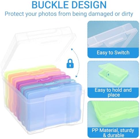 Photo Storage Box 5" x 7", Extra Large Transparent Plastic Photo Organizer Craft Keeper with 6 Colorful Inner Case for Cards, Pictures, Stamps, Stickers, Seeds, Office Supplies
