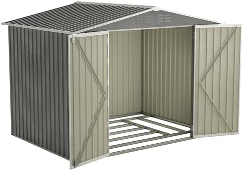 8 x 6 FT Outdoor Storage Shed, Metal Garden Shed with Floor Frame, Tool Shed Outdoor Storage with Lockable Hinged Doors & Air Vents, Storage House Waterproof for Backyard, Lawn, Gray